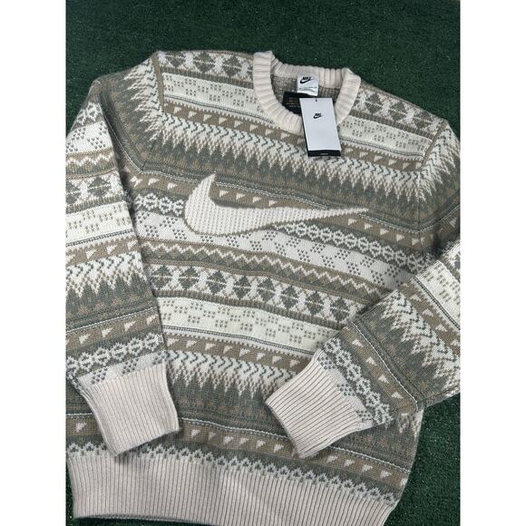 NIKE CABLE KNIT CREWNECK SWEATER MEN’S XS BEIGE LOOSE FIT - Picture 2 of 13